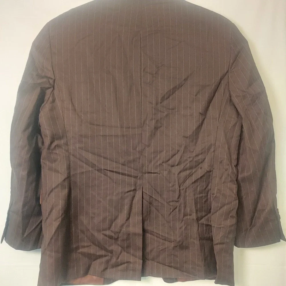 CHAPS - MEN'S BROWN PINSTRIPE WOVEN 100% WOOL BLAZER JACKET - SIZE 42S READ!‎